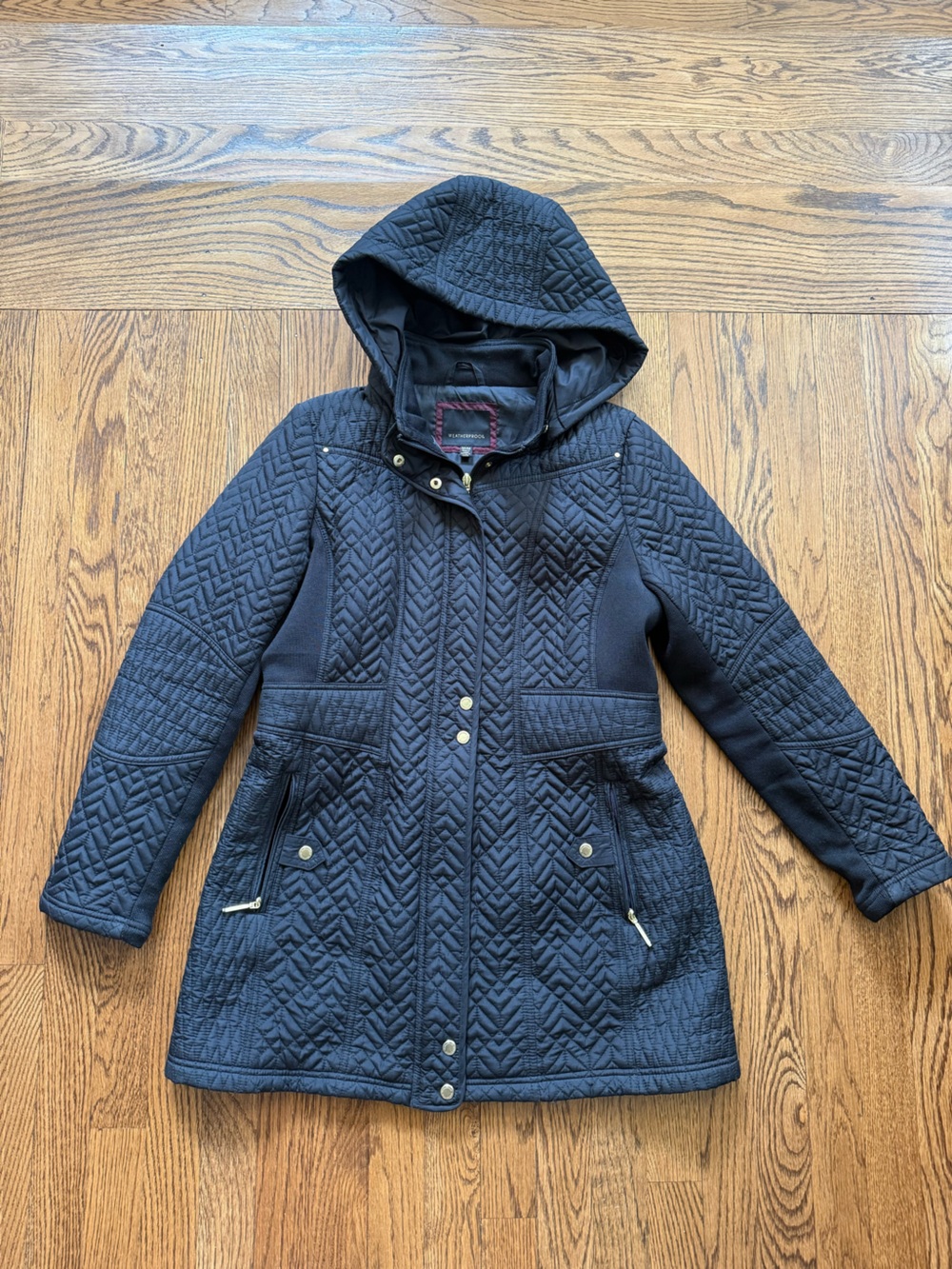 Weatherproof Women’s M Black Quilted Hooded Coat Mixed Media Jacket
